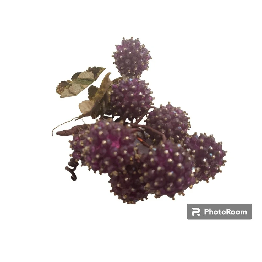 Vtg Beaded Fruit Life Size Grapes Push Pin Faux Fruit Replacement Pieces 70s